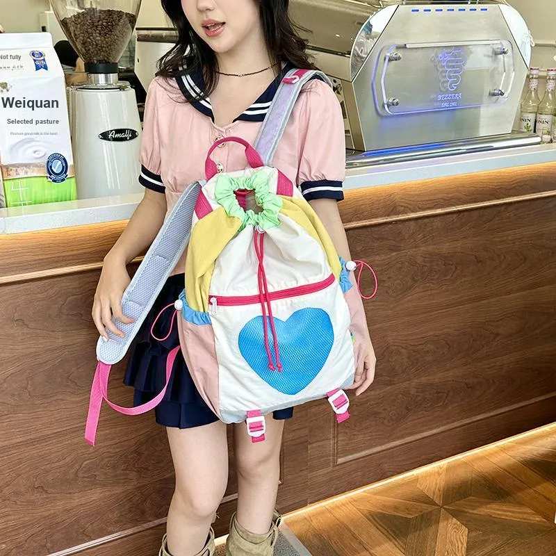 Yalu Nylon Backpack Regular Unisex Green/Pink/Brown-6