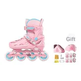 Double Prong Buckle-Non-Sprain[Exclusive Pink]Grade S Helmet Protective Gear+Backpack+Gift Pack+Lockable Wheels