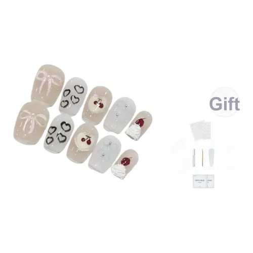 AIDINGQI Крем Мороженое Вишня Ручной Nail Короткий Штуки Милый Осветляющий Студенты Ручная Рисовка Девичий Сердце