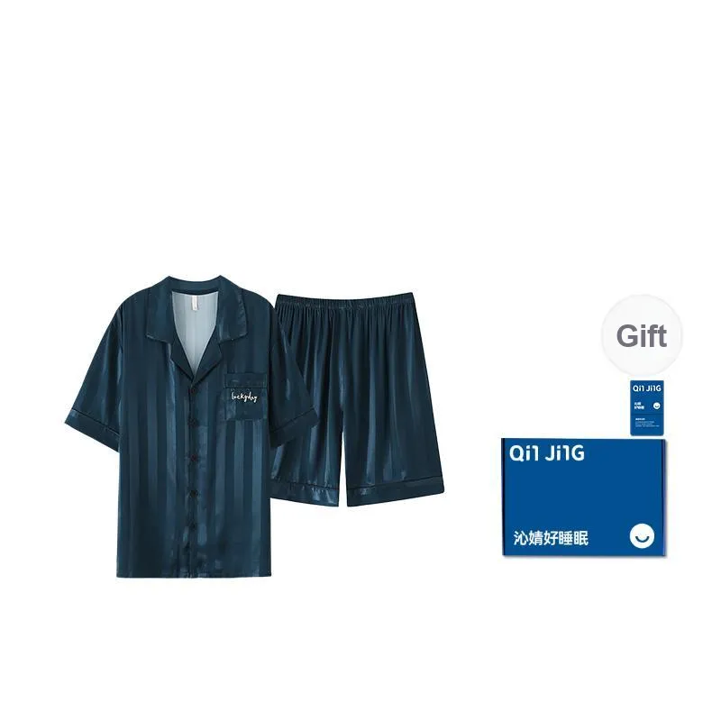 Qin Jing Pajama Set Men's Navy Blue-0