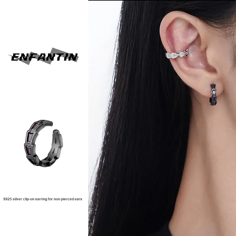 ENFANTIN 925 Sterling Silver Zircon Clip On Earrings Unisex-5