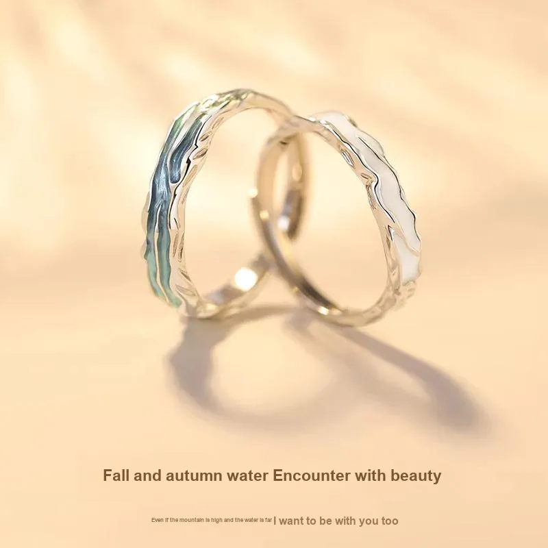 CMLZIUA S925 Sterling Silver Inlaid Enamel Craft White Dew Ring Unisex-2