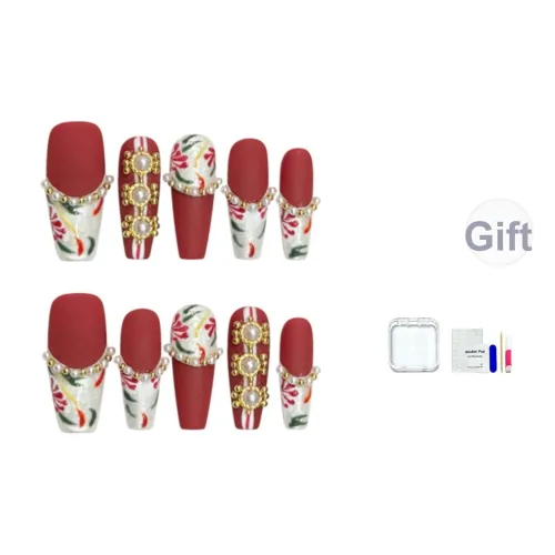 JINGCHANXUE Xi Jia Новый китайский стиль Ручная работа Искусственный ногтик Средний LADDER Кожа Положительный Градиентный Французский 16мм