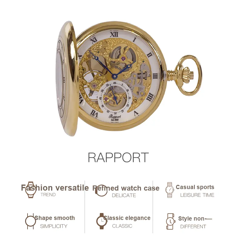 RAPPORT Mechanical Movement Metal Pocket Watch 53mm Unisex White-2