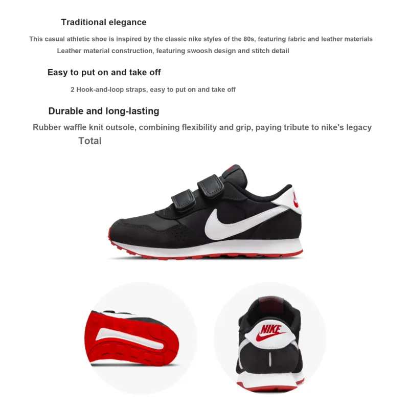 Nike MD Valiant Low Top Running Shoes Black White Red Children Aged 3 7 Years Old-1
