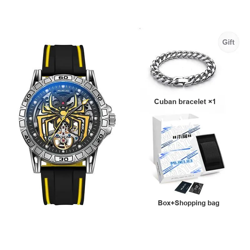 MUKUO Hero Collection Automatic Mechanical Movement Silicone Strap Watch Men's Watches Cut-Out Dial-3