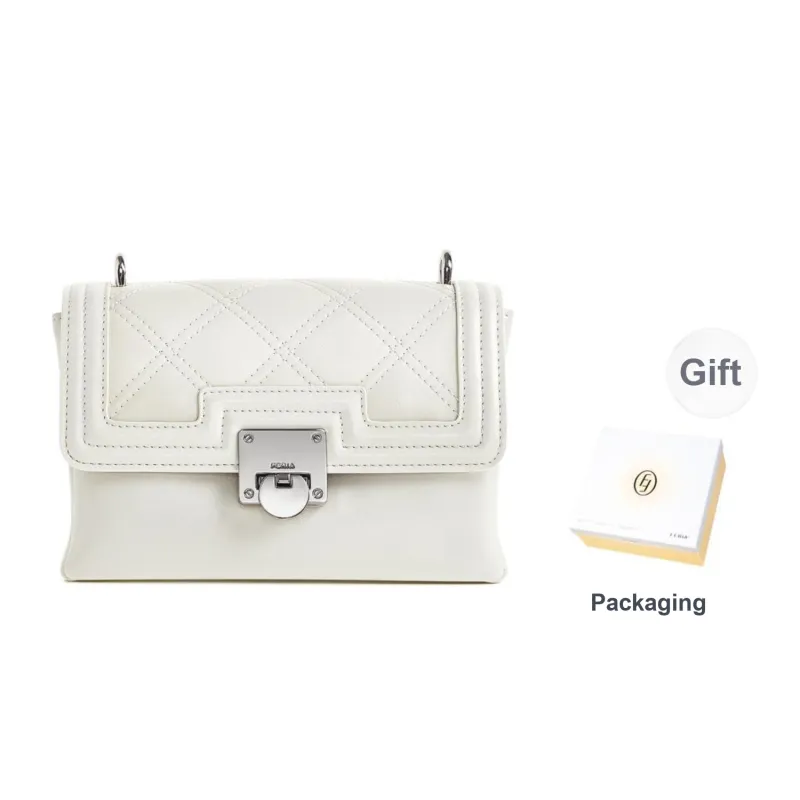 FERIA Split Cow Leather Cream Flap Bag Shoulder Bag Women's Brown/Ecru-6
