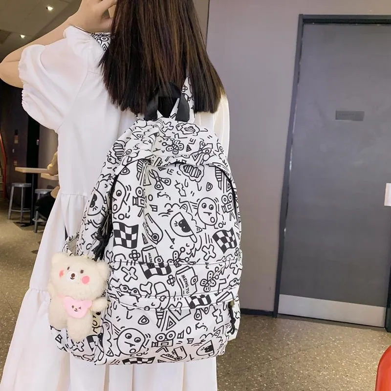 KAMLUI Nylon Double Shoulder Backpack Students Backpack Regular Unisex Multicolor/Black White-9