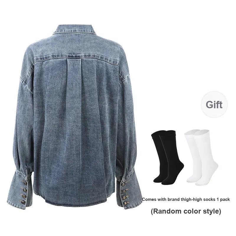 BSEVENI Denim Jacket Women's Denim Blue-1