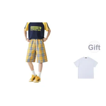 / Casual Shorts Unisex Yellow & Red & Blue Multicolor Comes With White T Shirt
