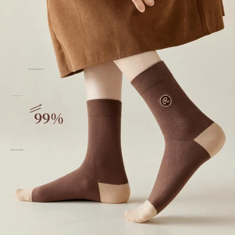Urban Beauty Mid Calf Socks Women's 5 Pack Maillard Style Color Series-1