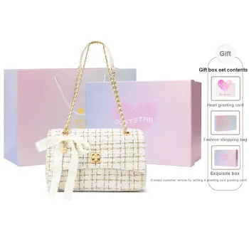 JUST STAR Tweed Small Square Bag, Underarm Crossbody Bag, Shoulder Bag Women's White, Black