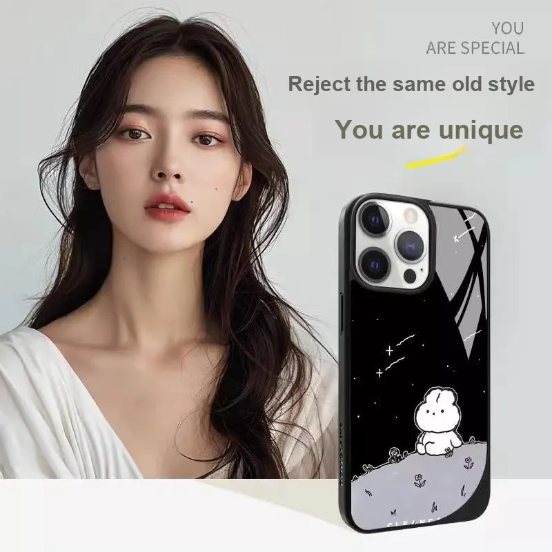 LANWK Glass Material Gazing At The Starry Sky Magnetic Phone Case Compatible With Apple IPhone 14/15/16/Pro/Pro Max-2