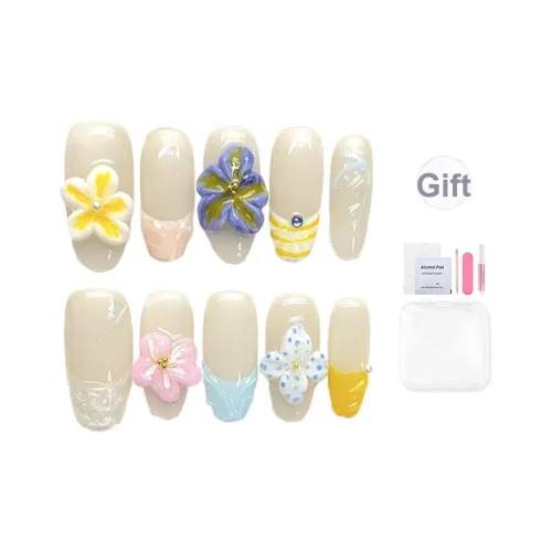 YUNYUEQIAO Ручной Премиум Рисунок Ручкой Радужный Броги In Нюдовый Румяна False Nail Средняя Наклонность Овал