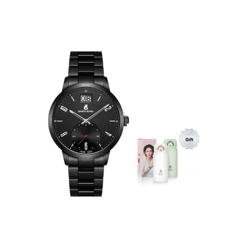 ERNEST BOREL Urban Collection Кварцевый механизм Мужские часы Часы 42 мм Черный циферблат Корпус из нержавеющей стали Стальной ремешок