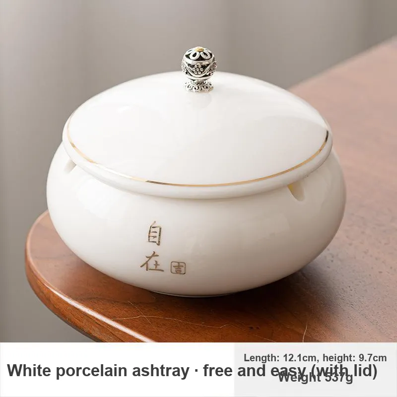 KERPA Chinese Style Modern Luxury Premium White Porcelain Ashtray With Lid To Prevent Flying Ash-15