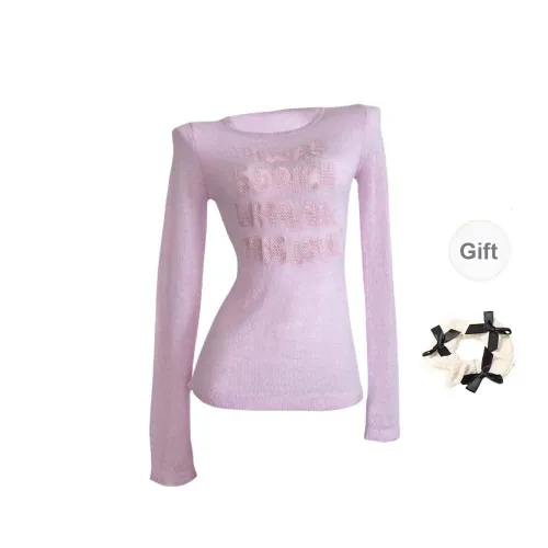 TURN UP Regular T Shirt Women's Light Pink+Bowknot Hair Tie Comes With