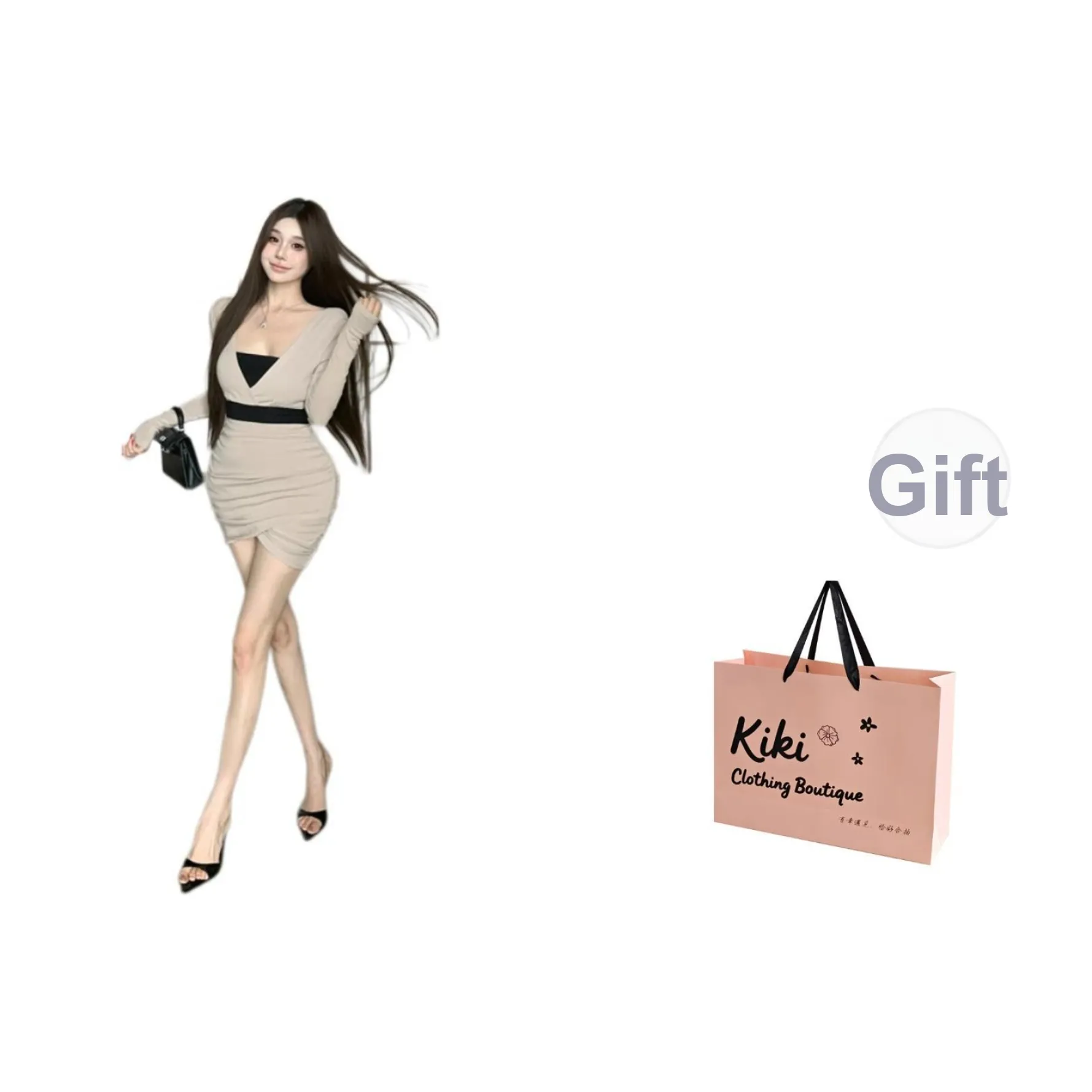 Kiki Clothing Boutique Длинное платье с длинными рукавами женское