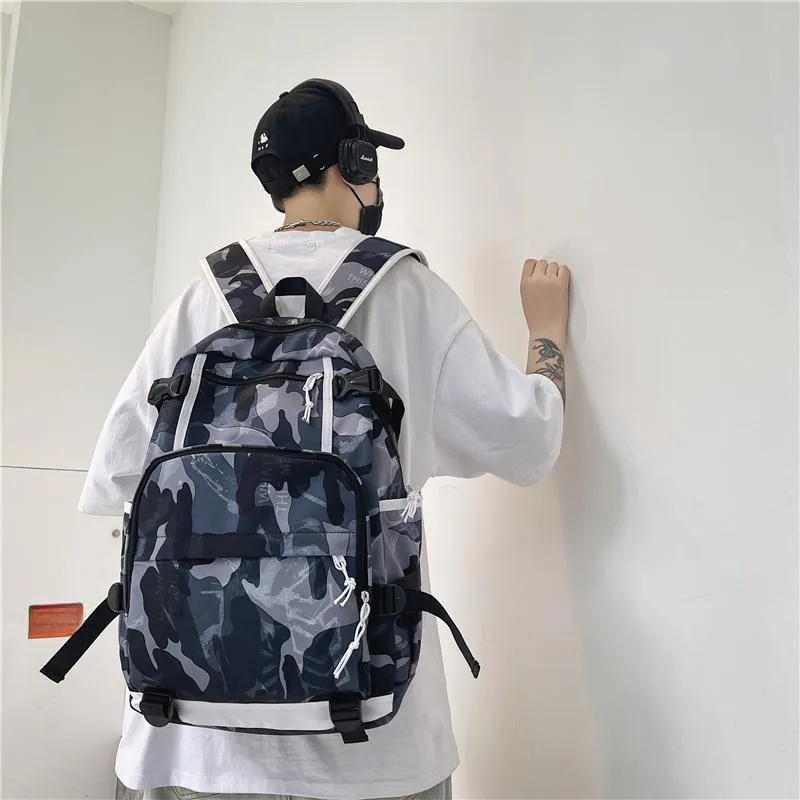 Deli Bear Nylon Backpack Backpack Travel Backpack Regular Unisex Washed White/Letter Black/Camouflage Black/Shoes White-14
