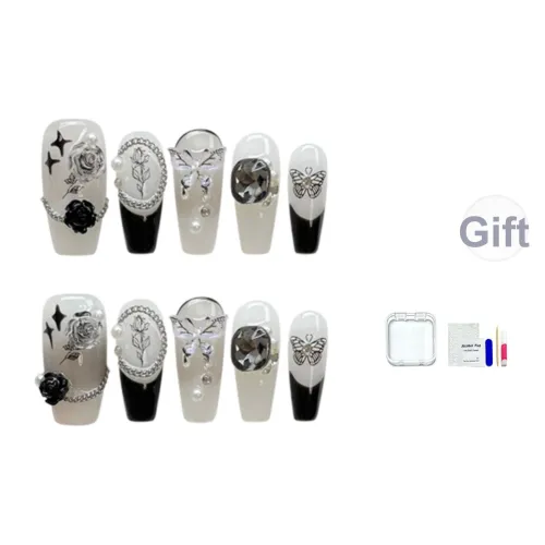 JINGCHANXUE Полностью украшенный стразами Glittering Кристальная Бабочка False Nail Средний LADDER Кожа Положительный Телесный Французский 16мм