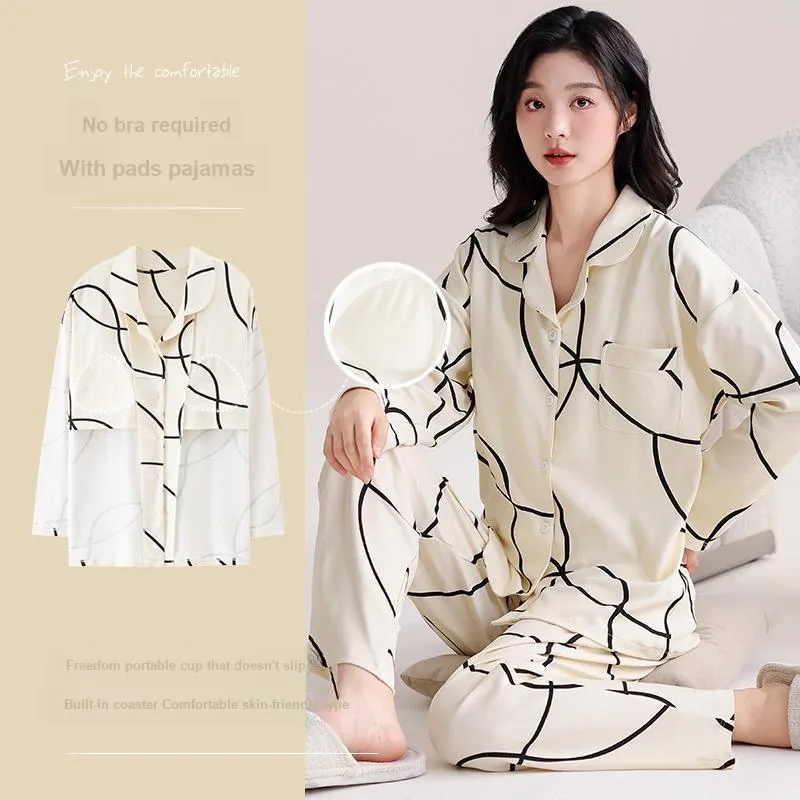 Pretty Lady Pajama Set Women's Beige White Black Stripes-5
