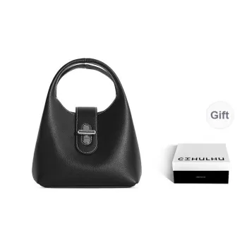 Cthulhu Cow Leather One Shoulder Crossbody Portable Two-Tone Basket Bag Medium Size Women's Black