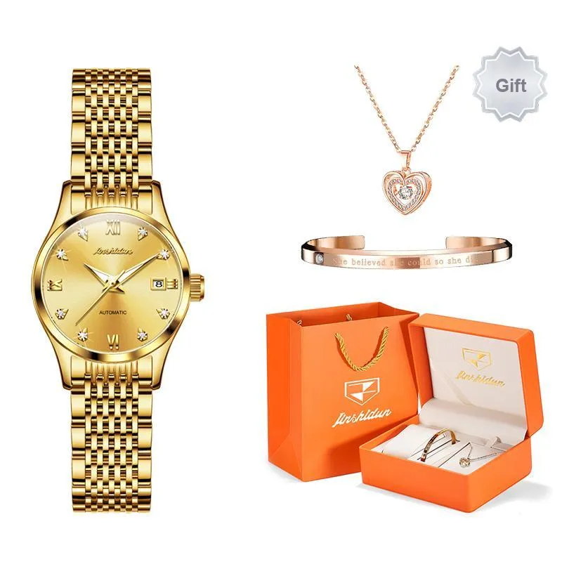 Jin Shi Dun Box Mechanical Movement Stainless Steel Watchband Watch Women's Watch White Dial-10