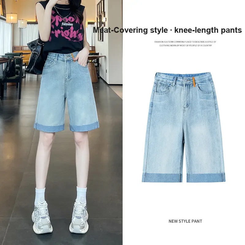 FAWENXIANGZI Denim Shorts Women's Light Blue-4