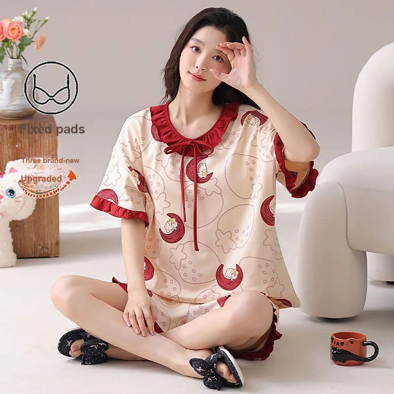 XISHE Pajama Set Women's Burgundy-4