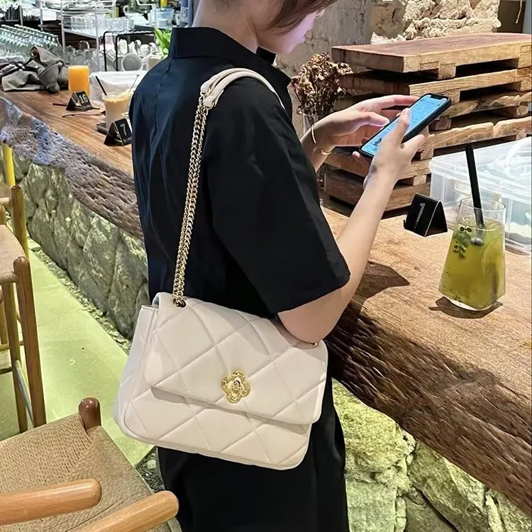 NUCELLE PU Small Square Bag One Shoulder Shoulder Bag For Women's Medium Size Women's White/Black/Pink-6