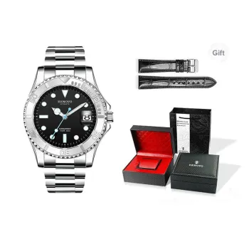 RENOVO Mechanical Movement Stainless Steel Watchband Watch Men's Watches Black Dial