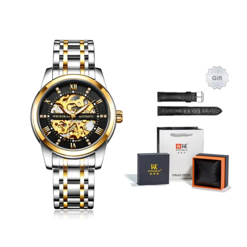 WSK Mechanical Movement Stainless Steel Watchband Men's Watches White Dial-4
