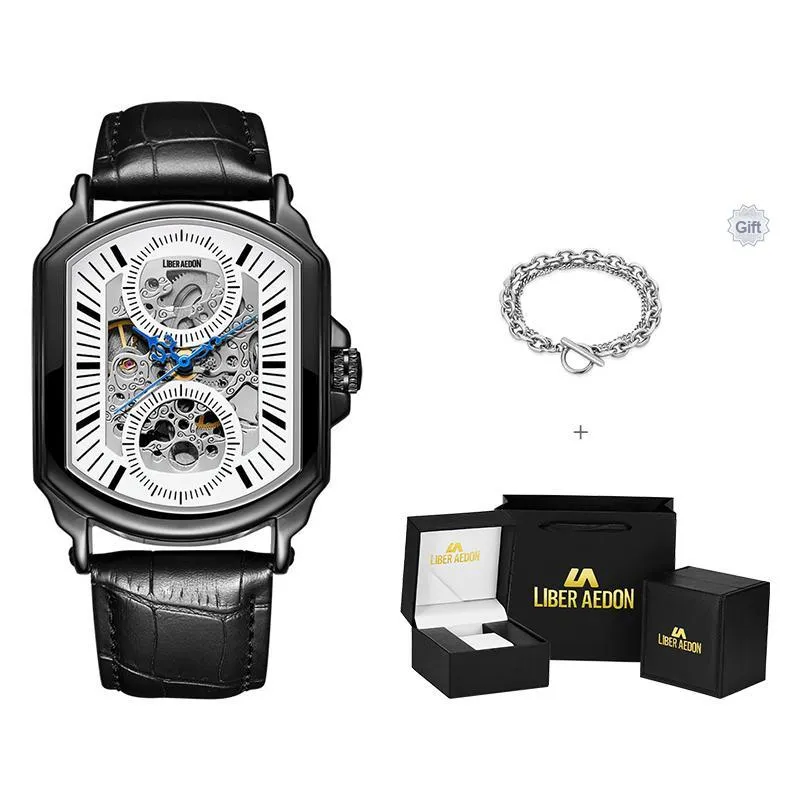 LIBER AEDON Wrist Watch Mechanical Movement Cut Out Dial Men's Watches-9