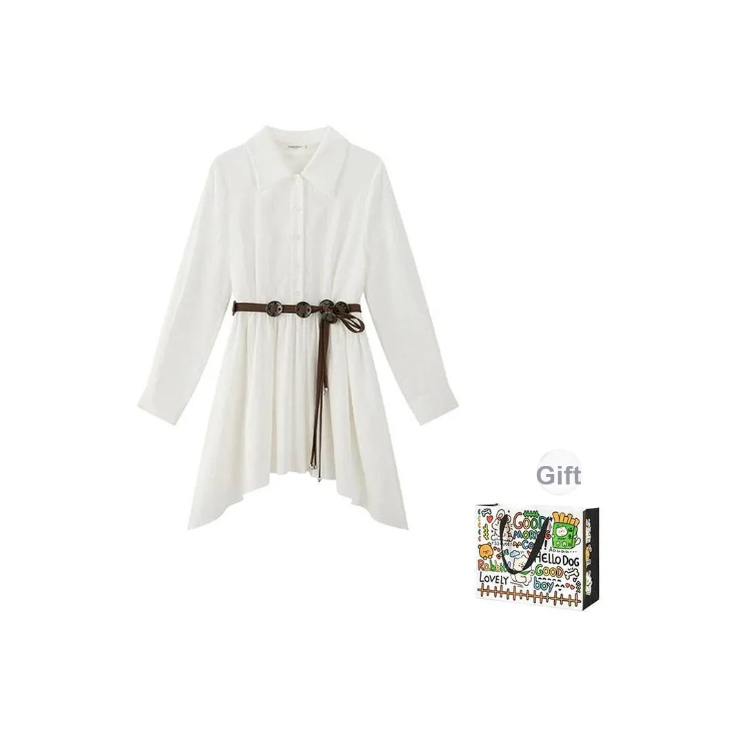 OURUOKE Long Sleeved Dresses Women's White