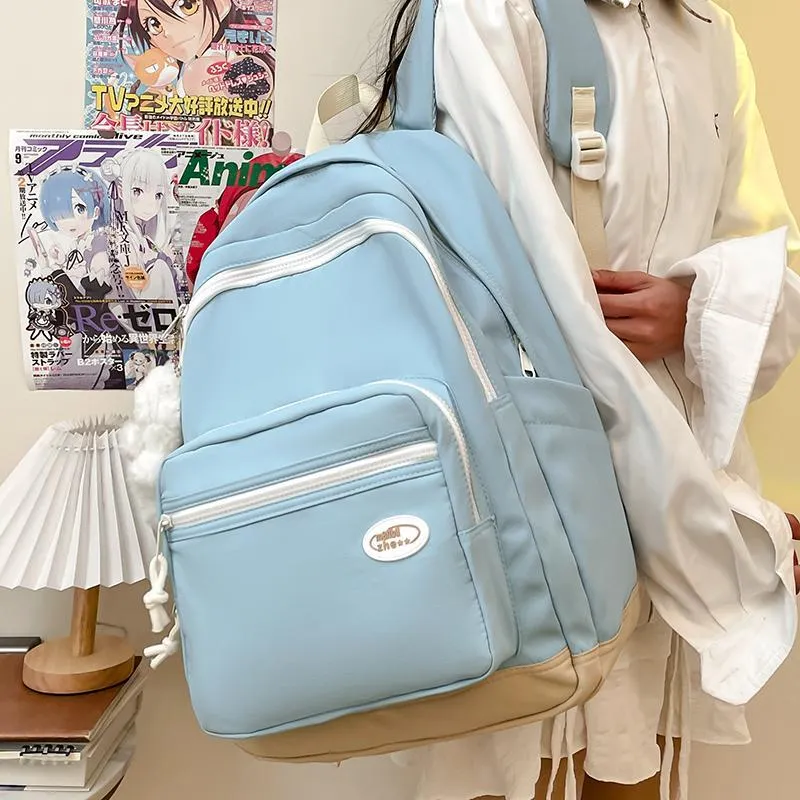 Yalu Nylon Fabric Backpack Regular Unisex Black/White/Blue/Pink/Custard-22