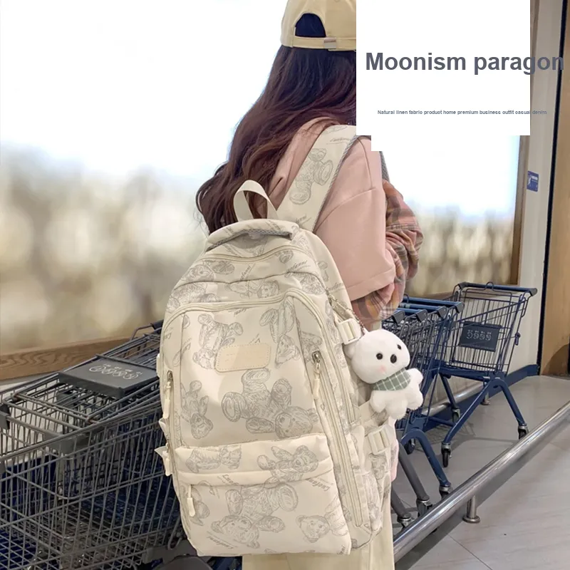 Tonlion Nylon Backpack Large Size Unisex Black/White/Green-7