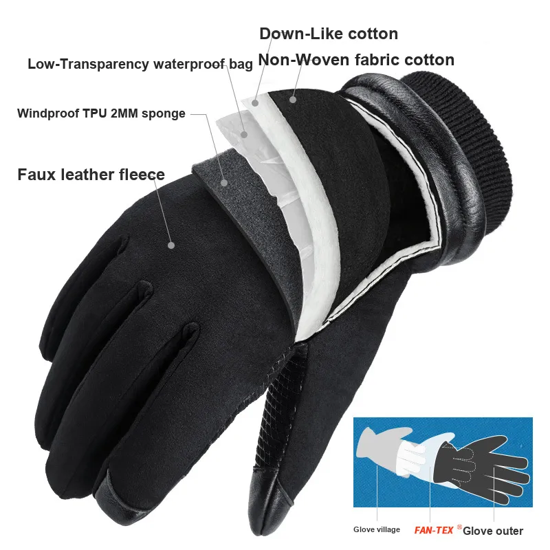 TANLU Riding Equipment Glove Outdoor Unisex Artificial Leather Black-3