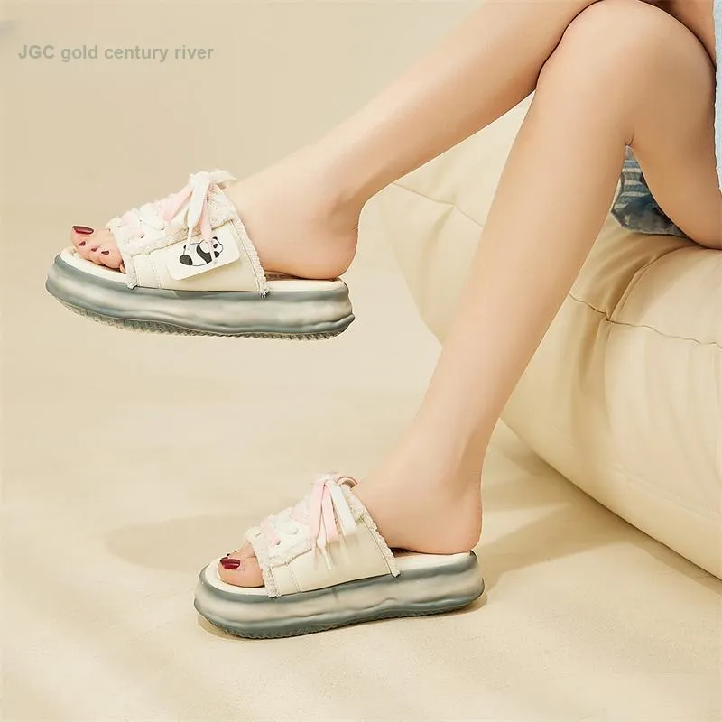 Jin Baichuan Leather Patchwork Odor Resistant Quick Dry Slide Slippers Women's-22