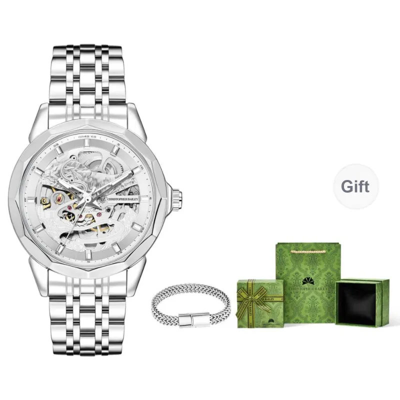 Corriberty Mechanical Movement Stainless Steel Strap Watch Men's Watches White Dial-7