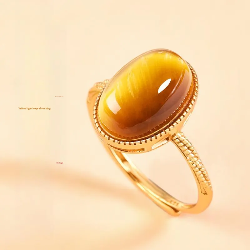 Lingfei Natural Tiger's Eye Stone Rings Unisex-1