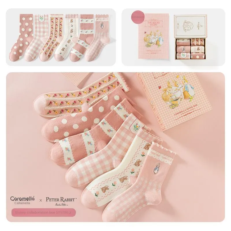Caramella x BIDETULIANMINGKUAN Mid Calf Socks Women's Box 6 Pack-5