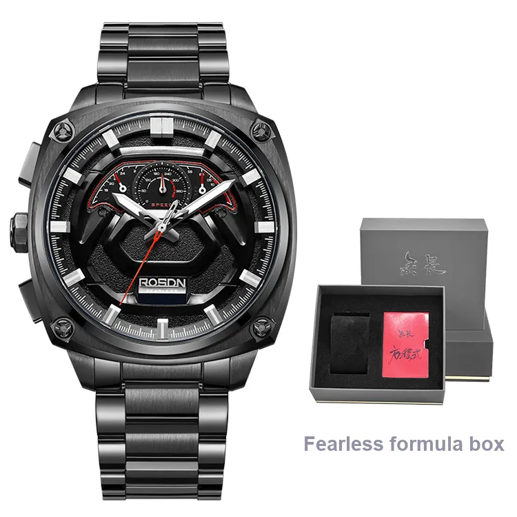ROSDN Vivobook Automatic Mechanical Movement Silicone Strap Watch Men's Watches Black Dial G3288-14