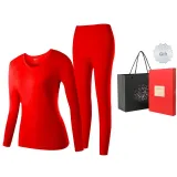 Women's Crew Neck Clothing Sets (Red) 100% cotton Skin-Friendly/3A Antibacterial