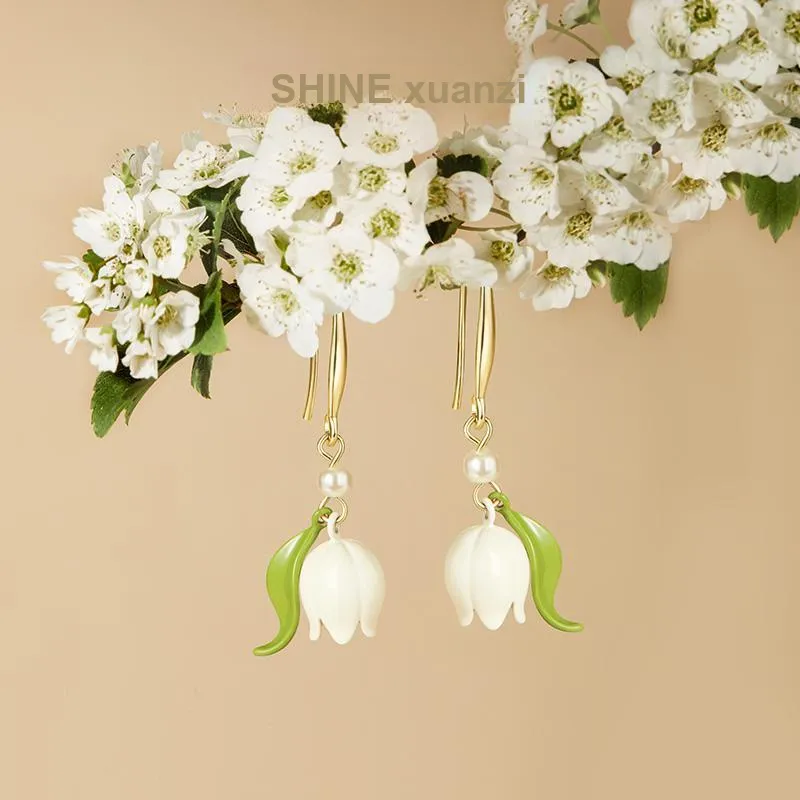 SHINE Lily Of The Valley Promise Collection Cold Enamel 14K Gold Plated Earrings Women's-2