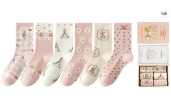 Caramella x BIDETULIANMINGKUAN Mid Calf Socks Women's Box 6 Pack