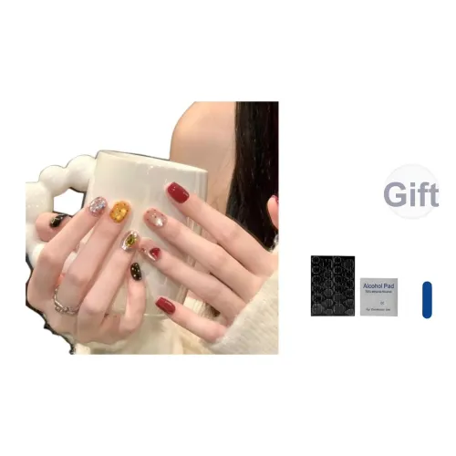 OUYUJI Ручной работы Готовый товар Съемный False Nail Миндаль Короткий LADDER Квадрат Кожа Стиль Smudge Instagram