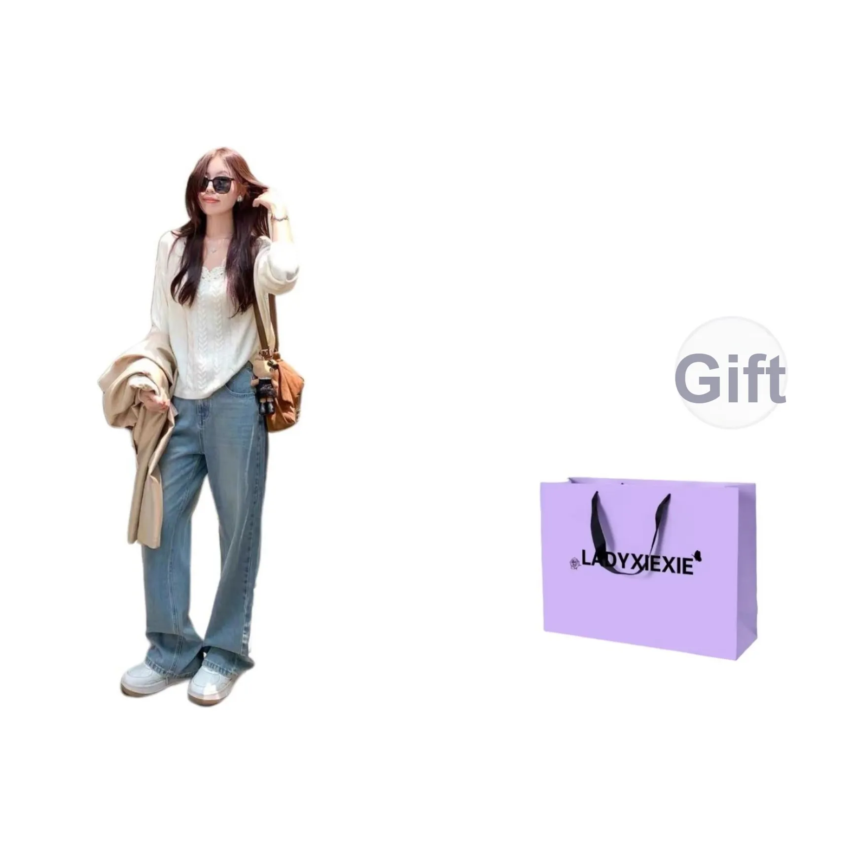 LADYXIEXIE Экрю Женская Трикотажная