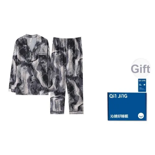 Qin Jing Пижамный комплект Мужской Цветочный Серый