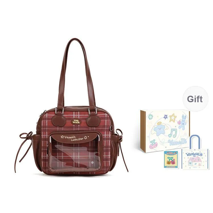 VANWALK PU Shoulder Bag, Tote Handbag Medium Size Women's Dark Chocolate/Caramel Cookies/Vintage Apple-7