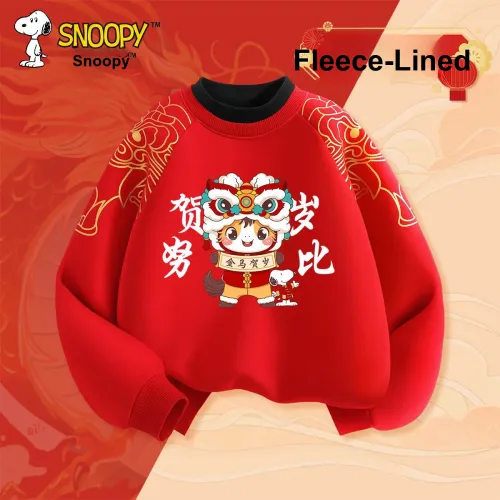 SNOOPY [Детский новогодний с флисовой подкладкой костюм для посещения новогоднего праздника] Красный Nubi новогодняя лошадь_5 дошкольные свитшоты